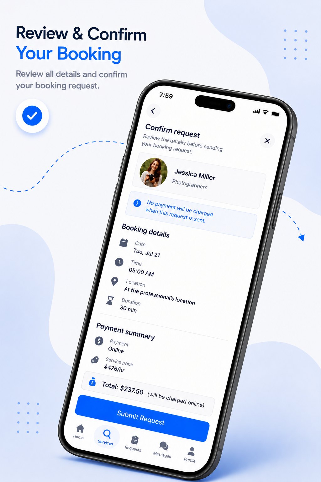 Review a booking request before submitting it