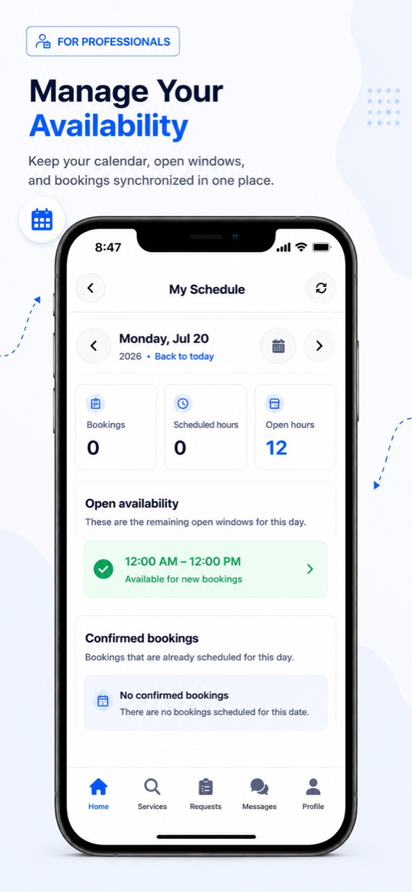 ProLynk Pro schedule showing open availability and confirmed bookings